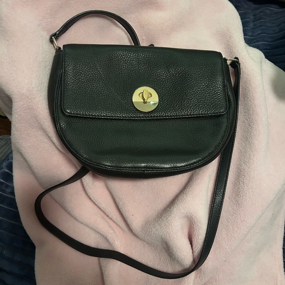Talbots Black Leather half moon crossbody turnlock purse - Picture 6 of 6